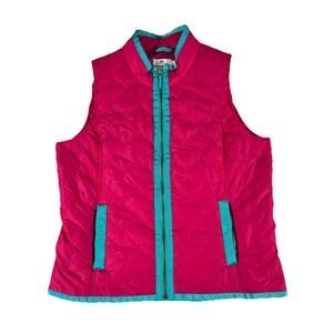 Vineyard Vines Quilted Full Zip Pink Puffer Vest Women's Sz XL Blue Trim Pockets